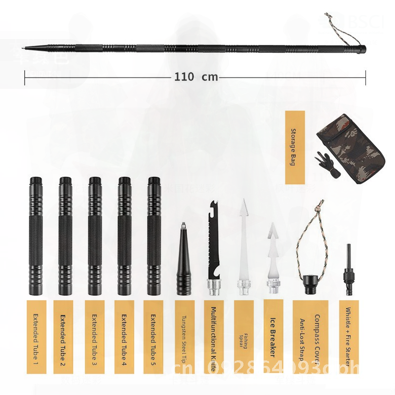 43-inch tactical trekking pole, with non-slip handle, multi-functional hiking stick, adjustable height, suitable for outdoor self-defense and mountaineering.