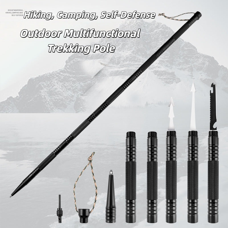 43-inch tactical trekking pole, with non-slip handle, multi-functional hiking stick, adjustable height, suitable for outdoor self-defense and mountaineering.