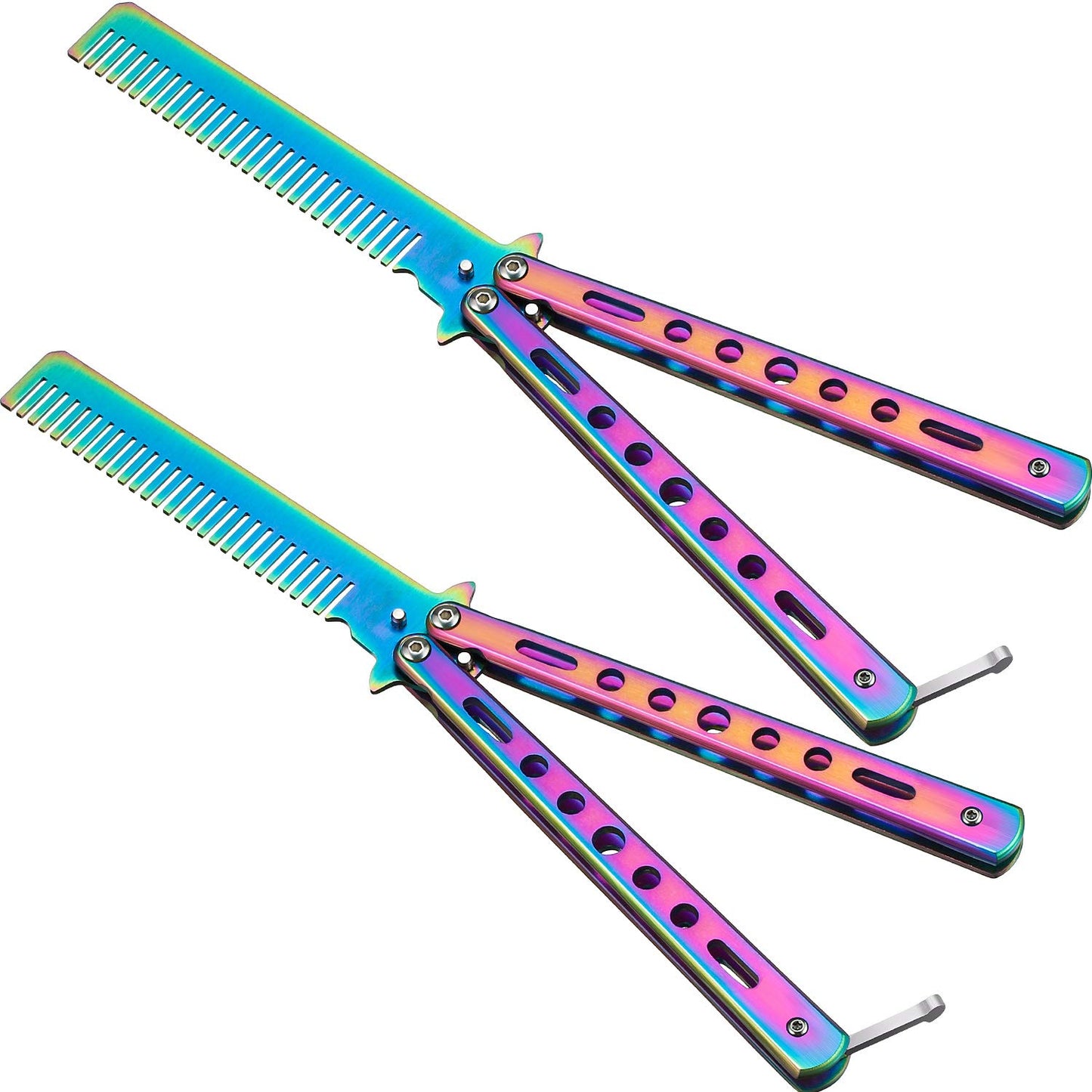 （Barison）Butterfly knife-shaped stainless steel folding comb, a hair styling tool. It's a two-in-one tool that can be used for both practicing styling techniques and combing hair.