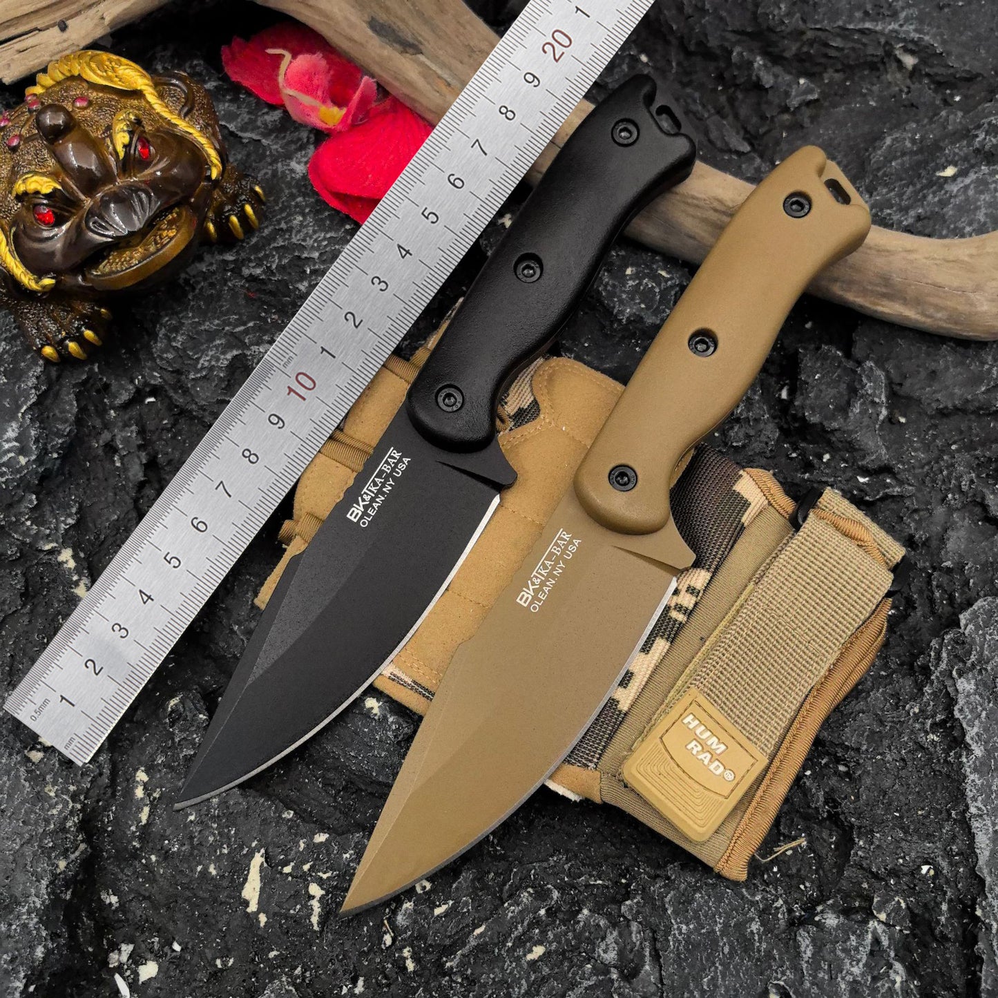 KA-BAR18 Outdoor Fixed Blade Survival Straight Knife D2 Blade Nylon Fiberglass Handle with Kydex Sheath Tactical Self-defense Hunting EDC