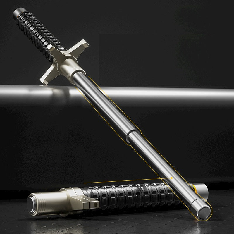 26-inch telescopic steel baton with crossguard and window-breaking device, suitable for self-defense and survival