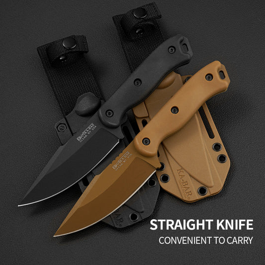 KA-BAR18 Outdoor Fixed Blade Survival Straight Knife D2 Blade Nylon Fiberglass Handle with Kydex Sheath Tactical Self-defense Hunting EDC