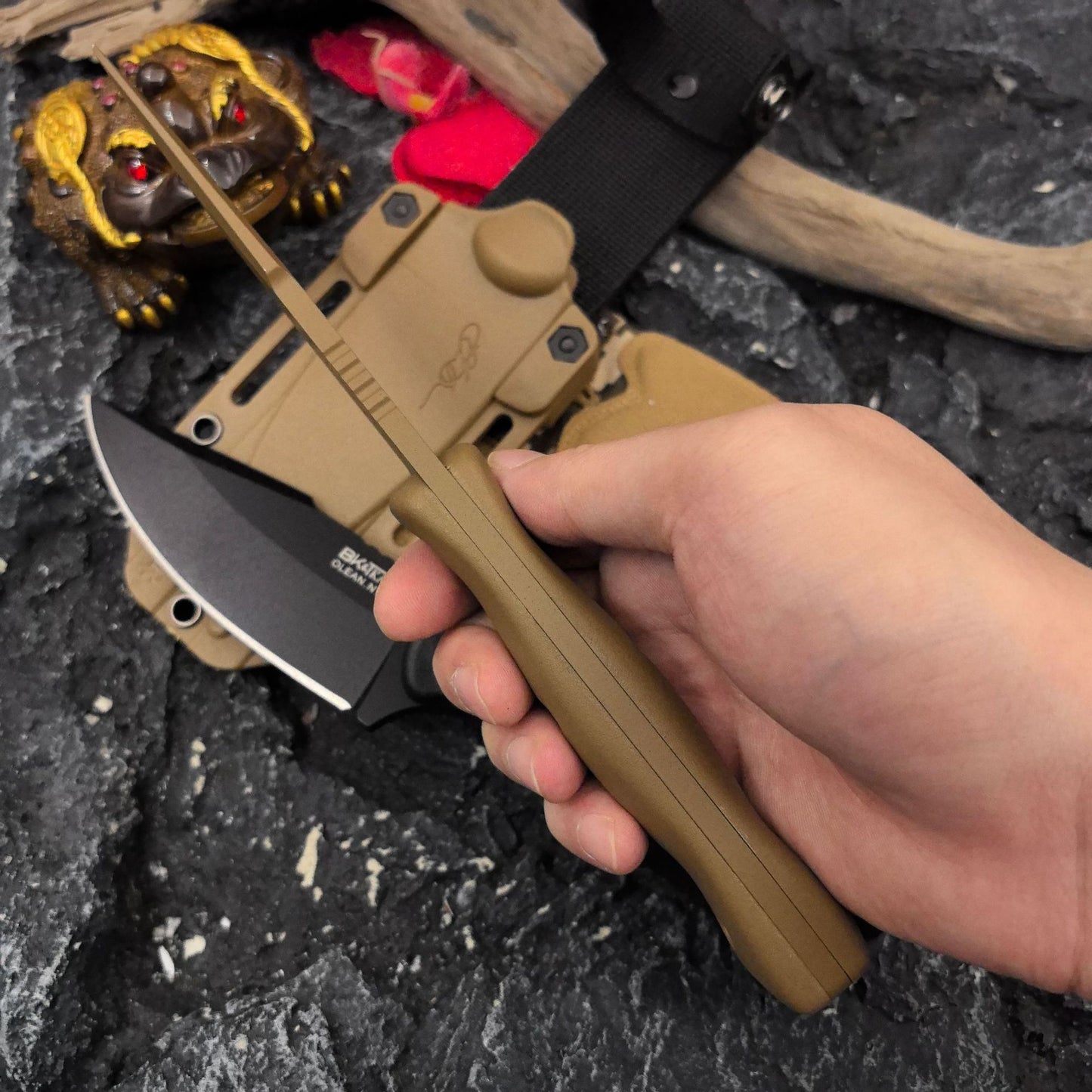 KA-BAR18 Outdoor Fixed Blade Survival Straight Knife D2 Blade Nylon Fiberglass Handle with Kydex Sheath Tactical Self-defense Hunting EDC