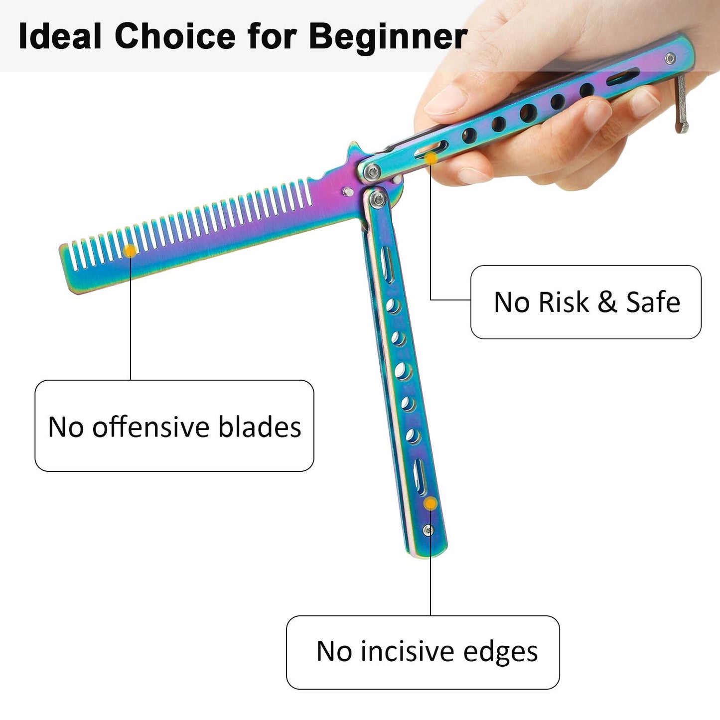 （Barison）Butterfly knife-shaped stainless steel folding comb, a hair styling tool. It's a two-in-one tool that can be used for both practicing styling techniques and combing hair.