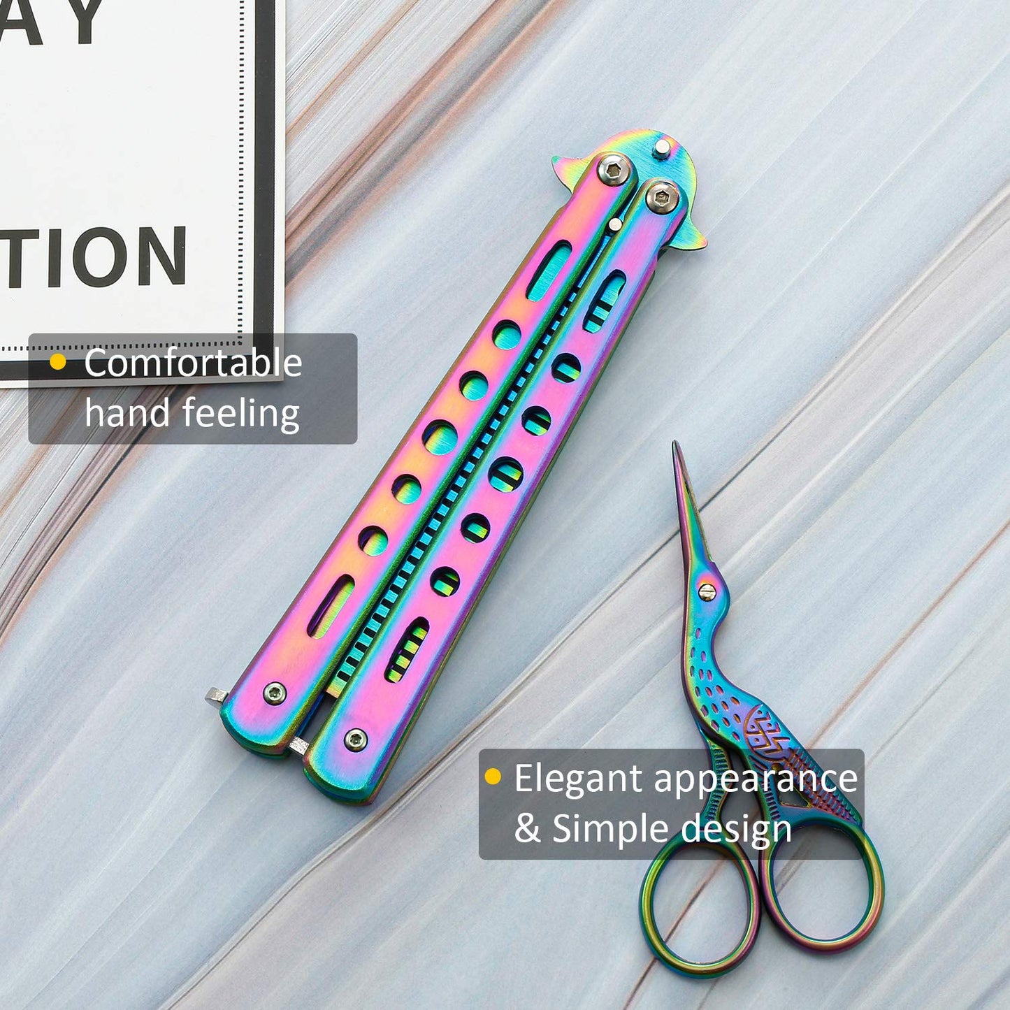 （Barison）Butterfly knife-shaped stainless steel folding comb, a hair styling tool. It's a two-in-one tool that can be used for both practicing styling techniques and combing hair.