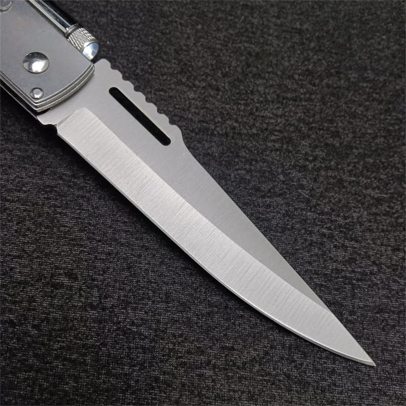 AK47 Flipper Pocket Folding Knife with Push Button Lock, Stainless Steel Blade, Wooden Handle and Pocket Clip, Portable LED Light Knife for Men's Gift, Camping Survival EDC