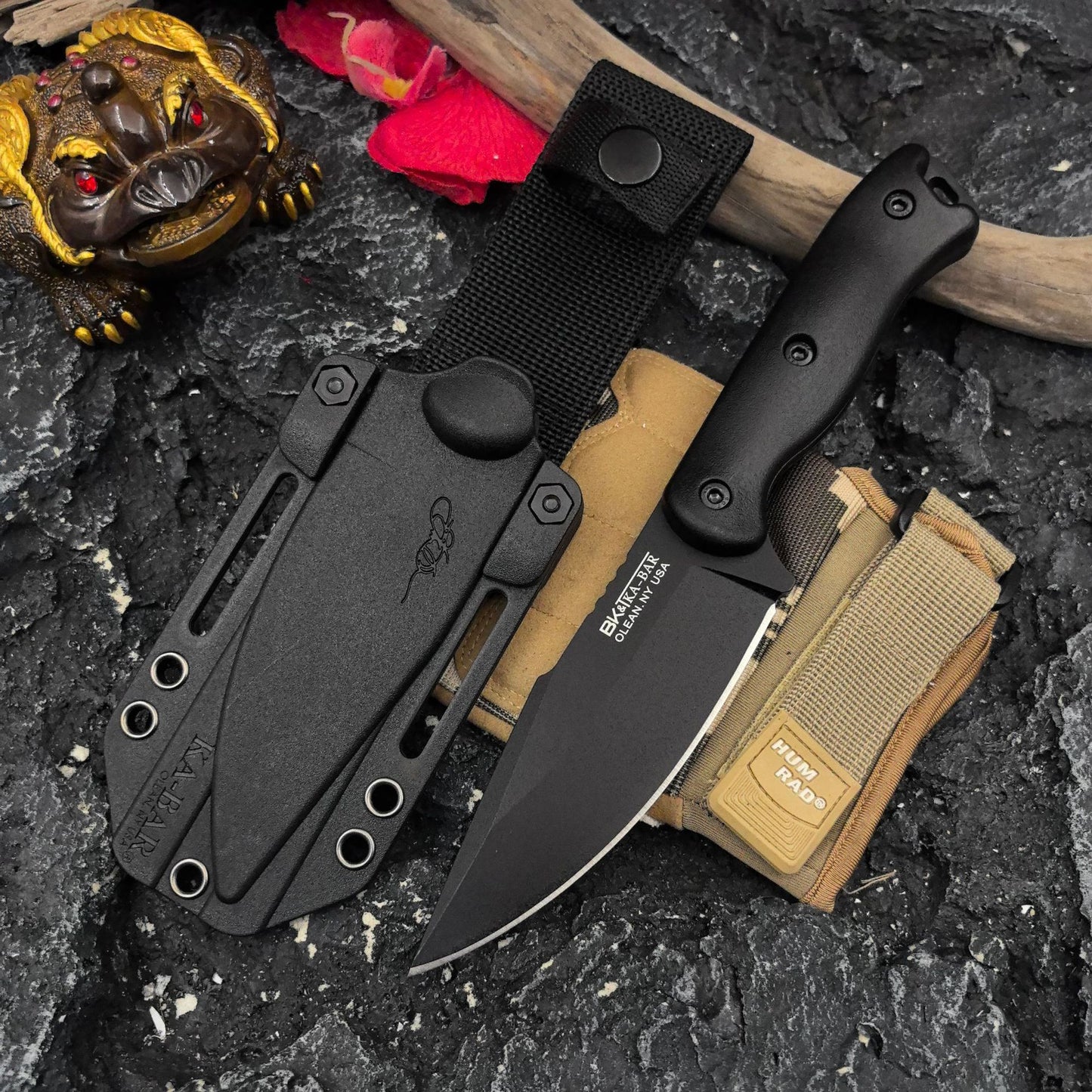 KA-BAR18 Outdoor Fixed Blade Survival Straight Knife D2 Blade Nylon Fiberglass Handle with Kydex Sheath Tactical Self-defense Hunting EDC