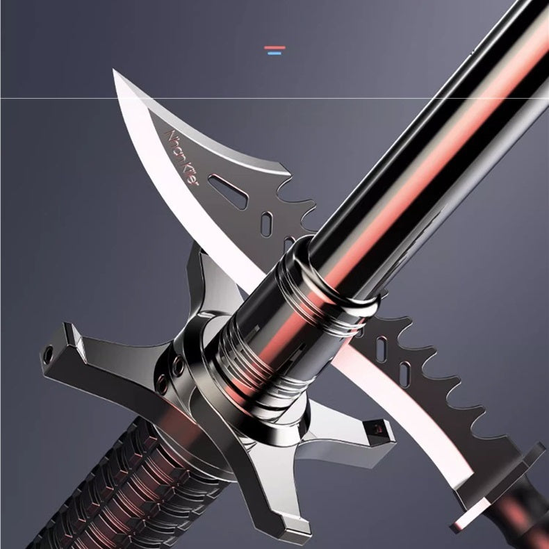 26-inch telescopic steel baton with crossguard and window-breaking device, suitable for self-defense and survival