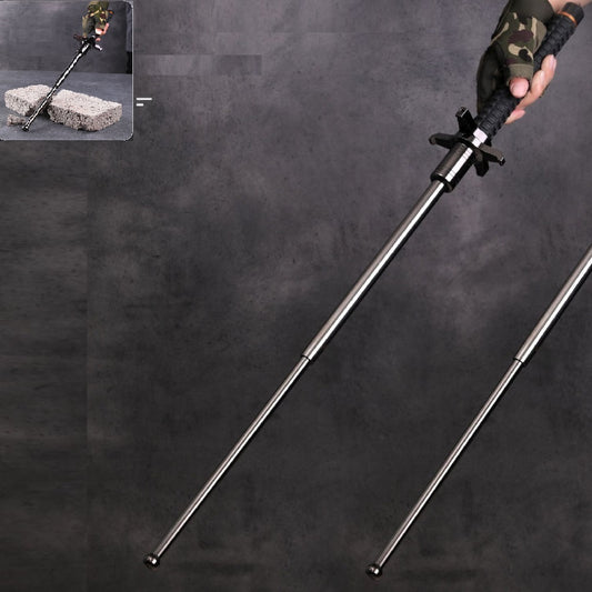 26-inch telescopic steel baton with crossguard and window-breaking device, suitable for self-defense and survival