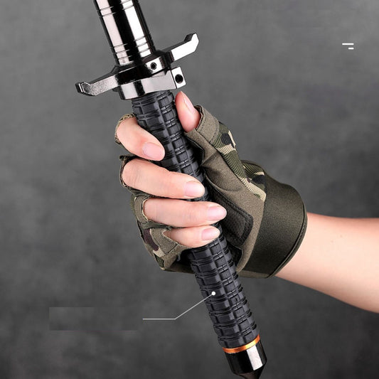 26-inch telescopic steel baton with crossguard and window-breaking device, suitable for self-defense and survival