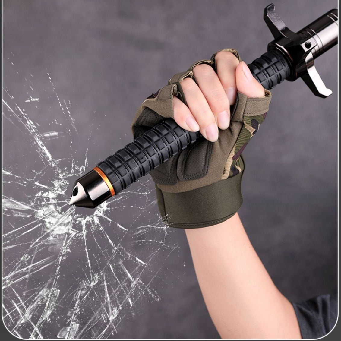 26-inch telescopic steel baton with crossguard and window-breaking device, suitable for self-defense and survival