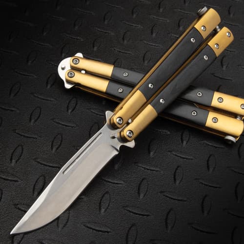 Golden Tempest Damascus Butterfly Knife