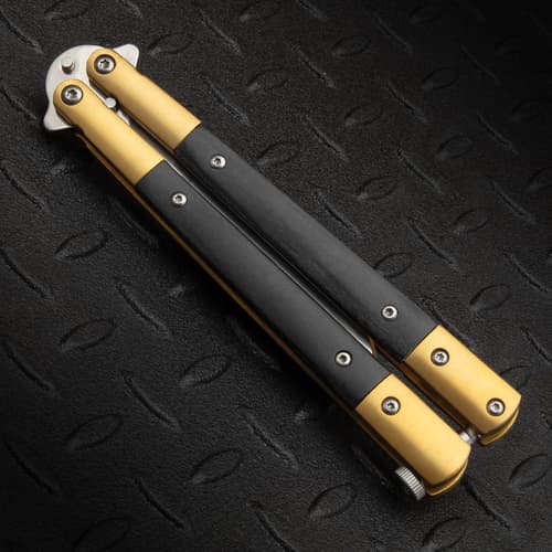 Golden Tempest Damascus Butterfly Knife