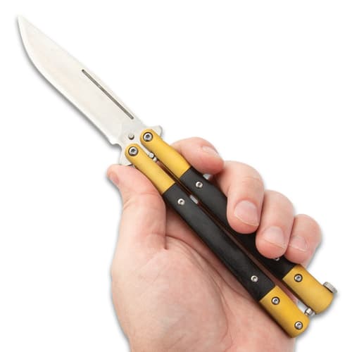 Golden Tempest Damascus Butterfly Knife