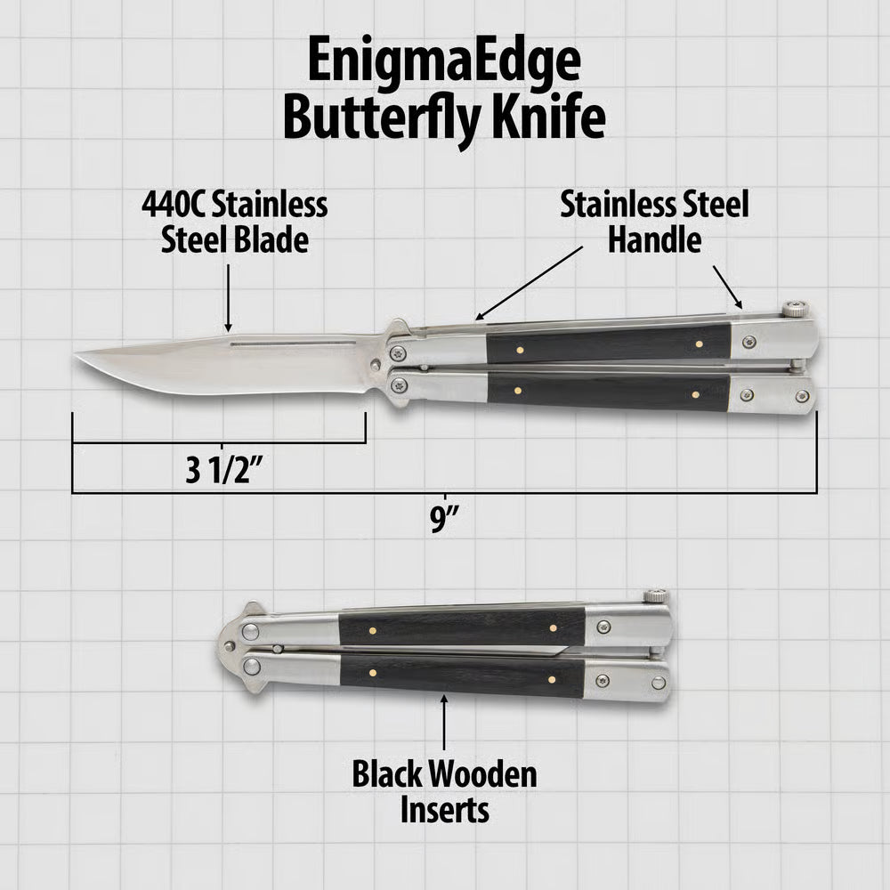EnigmaEdge Butterfly Knife - 9 Inches Total Length, 440C Stainless Steel Blade