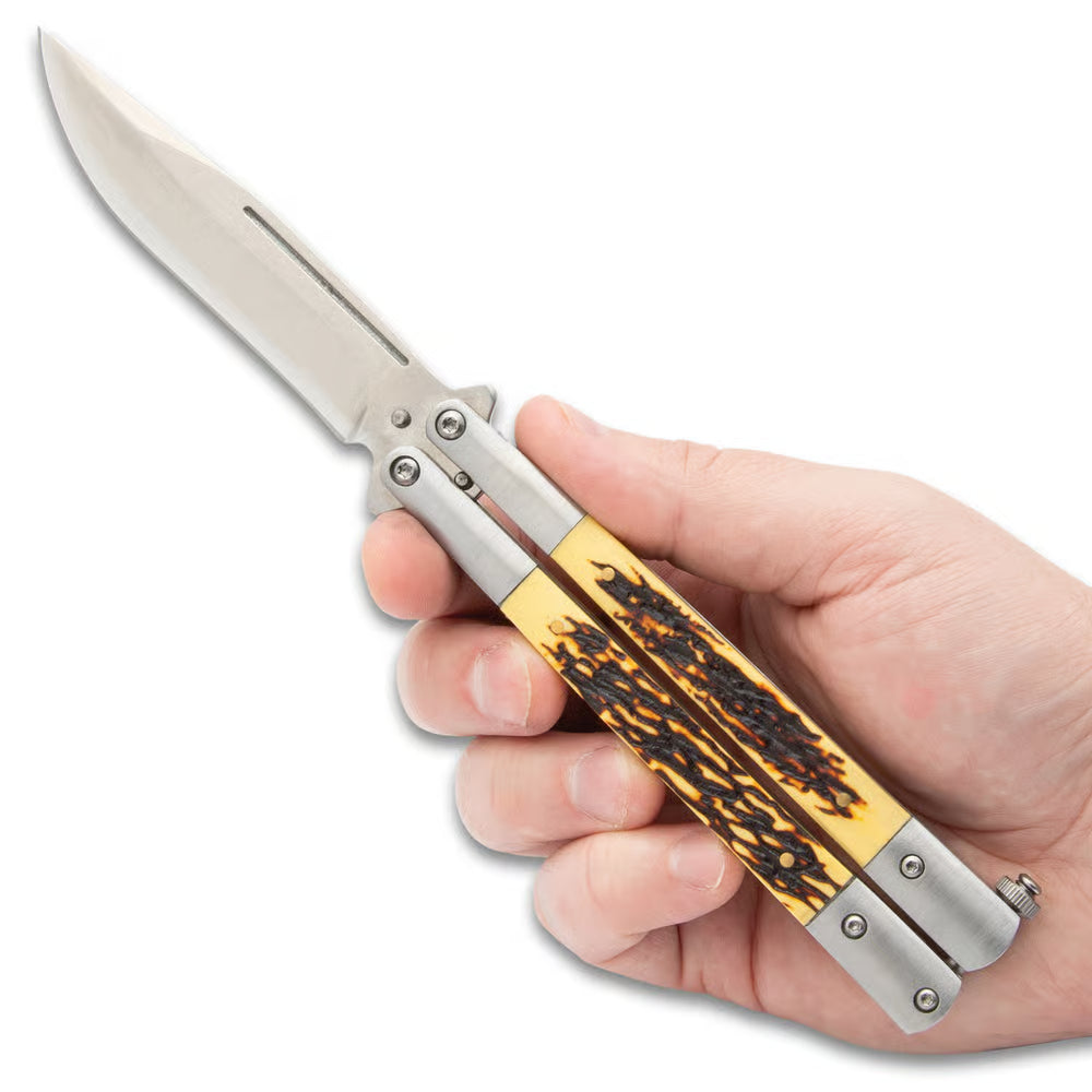 FauxStag Precision Butterfly Knife - 9 Inches Total Length, 440C Stainless Steel Blade
