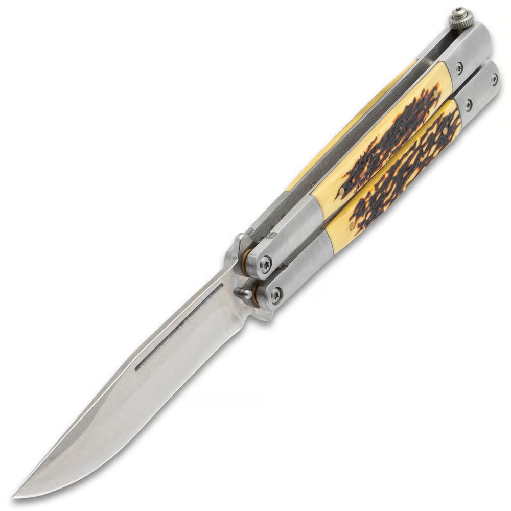 FauxStag Precision Butterfly Knife - 9 Inches Total Length, 440C Stainless Steel Blade