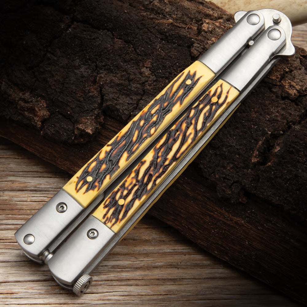 FauxStag Precision Butterfly Knife - 9 Inches Total Length, 440C Stainless Steel Blade