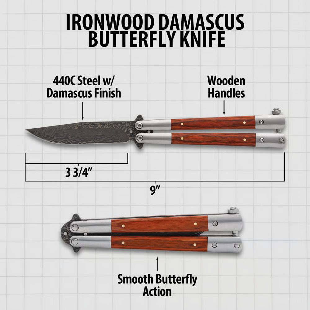 Ironwood Damascus Butterfly Knife