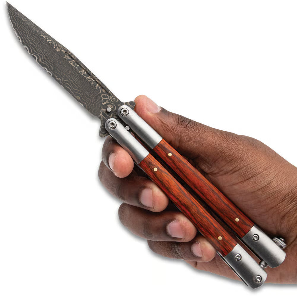 Ironwood Damascus Butterfly Knife